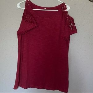 Nlife Cold Shoulder Red Tee